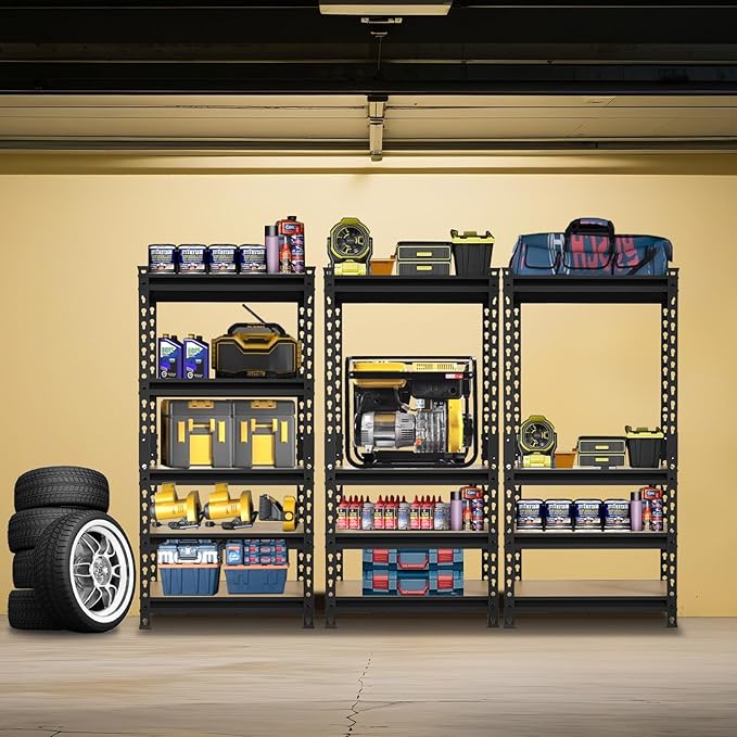 BIG RED Storage Shelving Unit, 5-Tier Adjustable, Heavy Duty Metal Garage Shelves/Utility Rack for Kitchen, Pantry, Basement, Bathroom, Laundry - 2,000 lbs Capacity, Black, 59" H x 28" W x 12" D