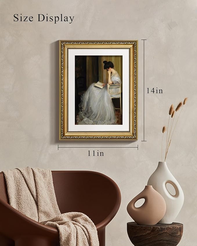VIYYIEA Gold Framed Wall Art Canvas Print Home Decor for Living Room Women Reading Pictures for Bedroom Bathroom Wall Decor Women Portrait Art Wall Painting Vintage Art Prints Room Wall Decor 11x14in