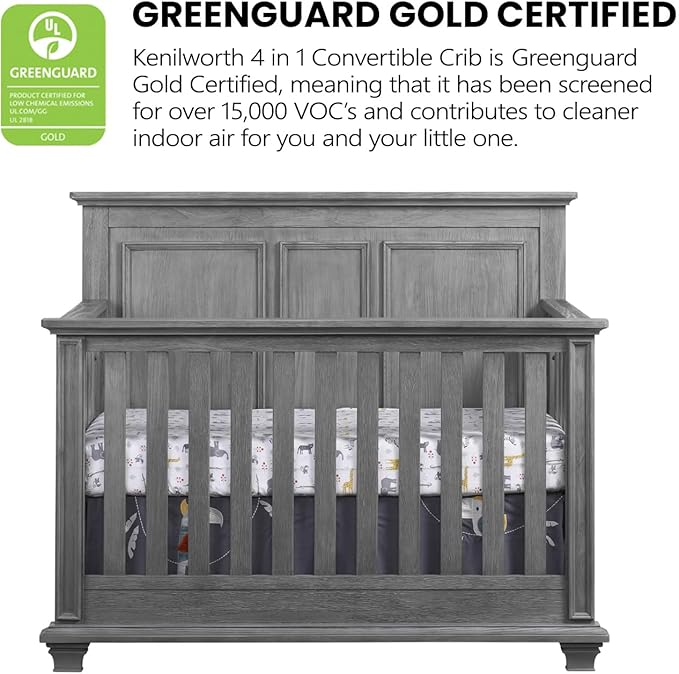 Oxford Baby Kenilworth 4-in-1 Convertible Baby Crib, Graphite Gray, GreenGuard Gold Certified