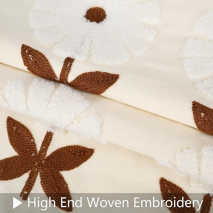 Merrycolor Boho Decorative Throw Pillow Covers 18x18 Embroidered Brown Flower Pillow Covers Textured Square Cushion Case Farmhouse Pillow Covers for Couch Bed,1PC, Beige