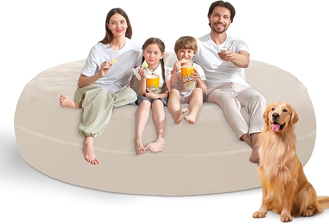 7FT Bean Bag Chair with Ultra Soft Velvet Cover Bean Bag Sofa with Memory Foam Bean Bag Chairs with Large Size Lazy Sofa for Dorm Office Living Room Bedroom Beige 7'