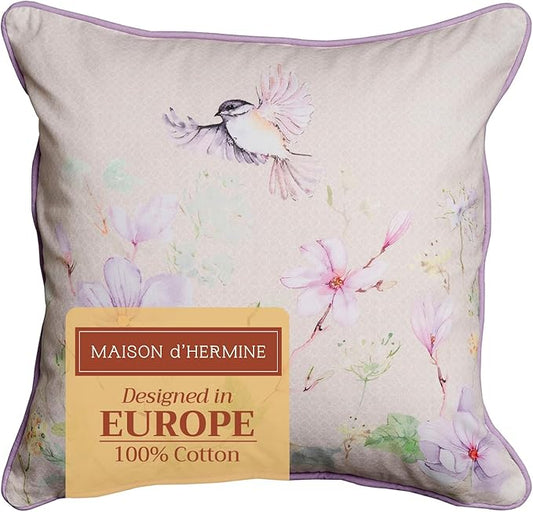 Maison d' Hermine Decorative Pillow Covers 20x20 Inch Square 100% Cotton Throw Pillow Covers with Invisible Zipper Cushion Case for Living Room Couch, Chair, Sofas, Bedroom, Home (Magnolia Mornings)