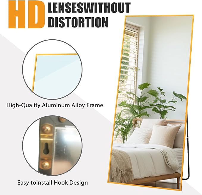 Tall Full Body Mirror, 68''x 29'' With Gold Aluminum Alloy Frame, Floor Length Leaning Against Wall for Bedroom Decor, Women Dressing