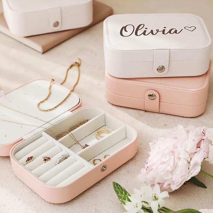 Personalized Jewelry Box Gifts for Women Custom Travel Jewelry Case Organization Leather Customized Birthday Anniversary Bridesmaid Gifts
