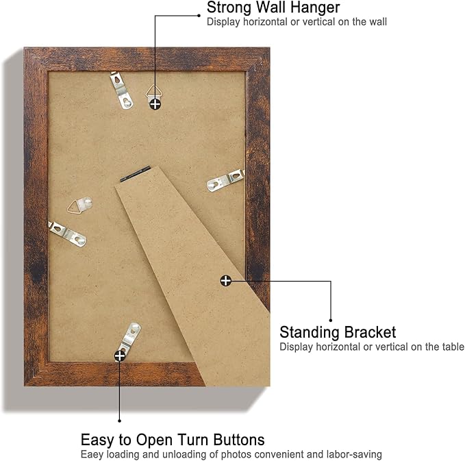 6x9 Picture Frame Set of 4, High Definition Real Glass Rustic Frame, 6 x 9 Photo Frames for Tabletop Display and Wall Mounting