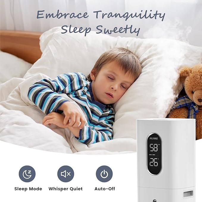 Humidifier Large Room, 2.1Gal/8L 3 Speed Quiet Humidifiers for Bedroom with Timer, Top Fill Ultrasonic Cool Mist Humidifier with Humidity Setting, Timer, Aroma Box for Home, Plant, Baby, Yoga