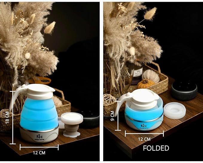 Nikao Home Foldable Electric Kettle Plus Milk Frother and Foldable Cup – Travel kettle, Portable Tea Kettle for Travel, Mini Collapsible Water Warmer, Compact Design and Quick Heating. (Aqua Blue)