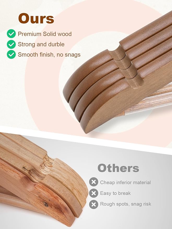 HOUSE DAY Walnut Wooden Hangers 30 Pack, Heavy Duty Wooden Coat Hanger for Closet, Solid Wood Hanger with Non Slip Pant Bar, Smooth Finish Wood Clothes Hangers for Shirts, Suits Jackets, Dress