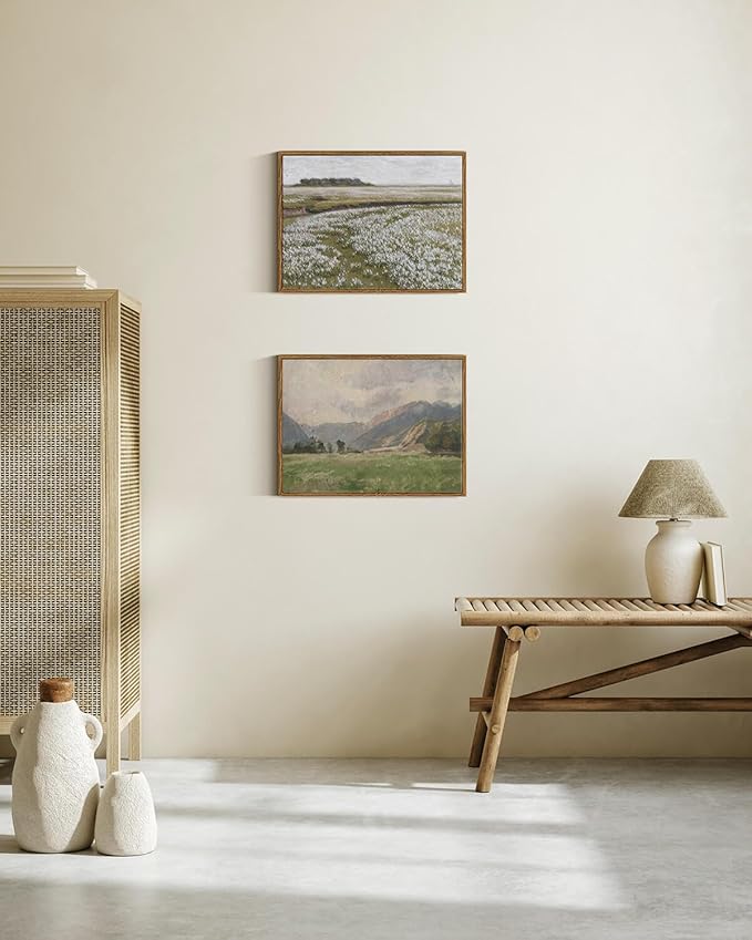 InSimSea Framed Canvas Wall Art Vintage Decor, Retro Landscape Canvas Wall Art, Wild Field Pictures for Bathroom Wall Decor, Wall Decorations for Living Room, Dining Room Decor, 12"x16"