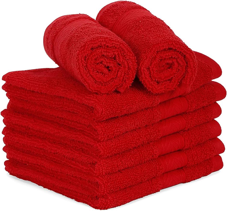 Casa Lino 24 Pack Wash Cloths Set, (12" X12) 100% Cotton wash Cloths, wash Cloths for Your face and Body, Highly Absorbent & fingertip Soft wash Cloths for Your face and Body, Red.