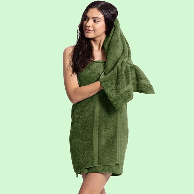 Chakir Turkish Linens 100% Cotton Premium Turkish Towels for Bathroom, 2 Large Bath Towels, 2 Hand Towels, 2 Washcloths (6-Piece Towel Set, Moss)