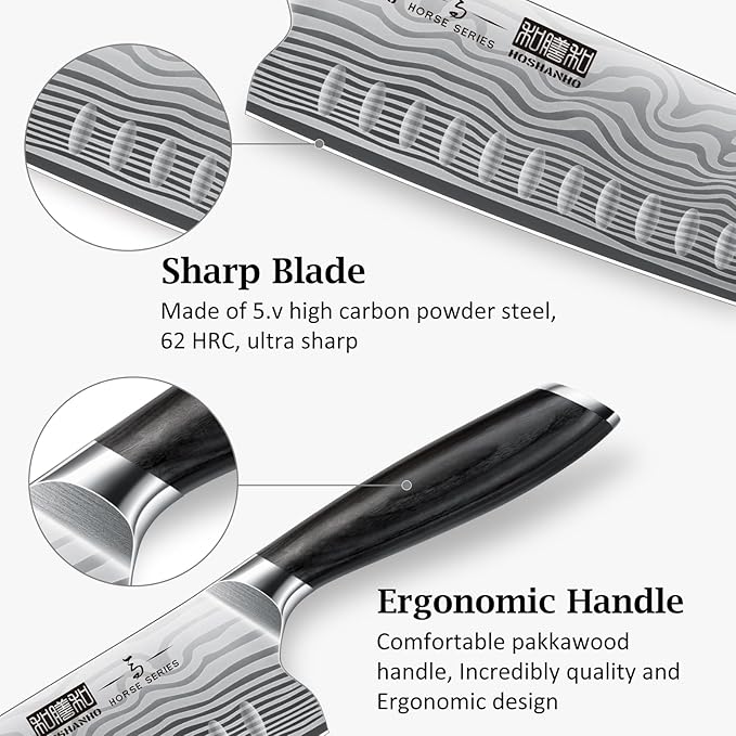 7 Inch Nakiri Knife, Japanese High Carbon Powder Steel Vegetable Cleaver Knife for Chopping, Razor Sharp Multipurpose Asian Chef Knife with Ergonomic Handle