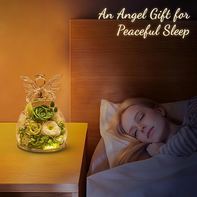Birthday Gifts for Women Mom Preserved Roses in Glass Angel Figurines Fresh Flowers for Delivery Forever Flowers Eternal Rose Christmas for Grandma Sister Wife Her from Daughter