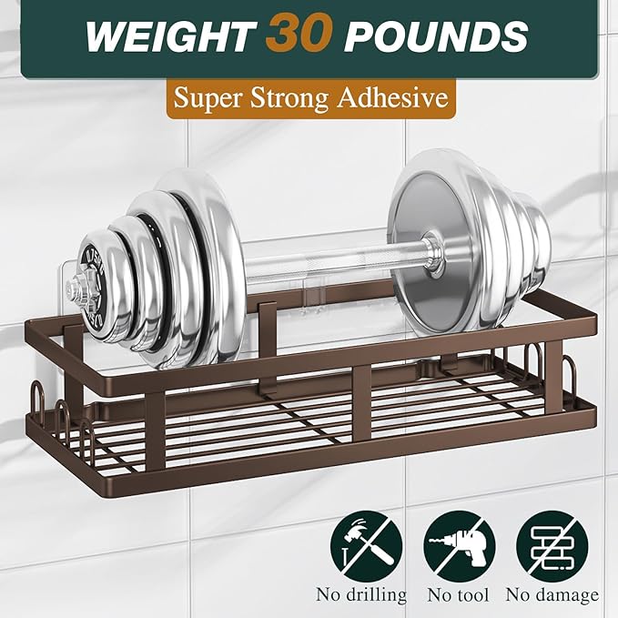 Shower Caddy Adhesive,No Drill Bathroom Organizer,Large Capacity Rustproof Shelves for Inside Shower,Bathroom Organizers and Storage,Bronze