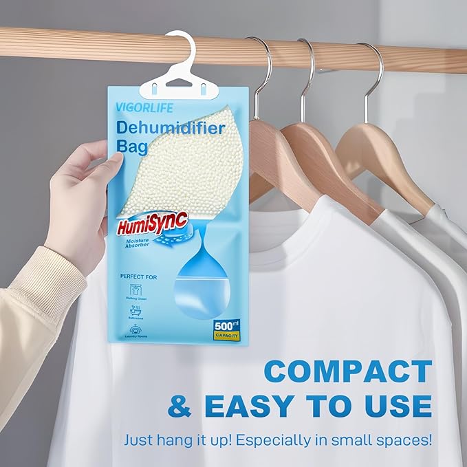 Moisture Absorbers Packets 9.8 OZ, Hanging Closet Dehumidifier Bags, Portable Humidity Absorber in Wardrobes, Bathrooms, Closet, Bedrooms, Attract and Trap Excess Moisture, Desiccant 10 Pack (Blue)
