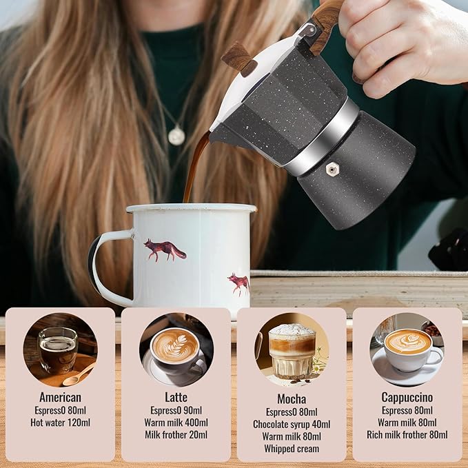 3 Cup Aluminum Moka Pot Classic Stovetop Espresso Coffee Maker 150ml 5oz Coffeemaker Percolator Mocha Pot Greca Coffee Maker Cafe Makers for Italian and Cuban Café Brewing Gray