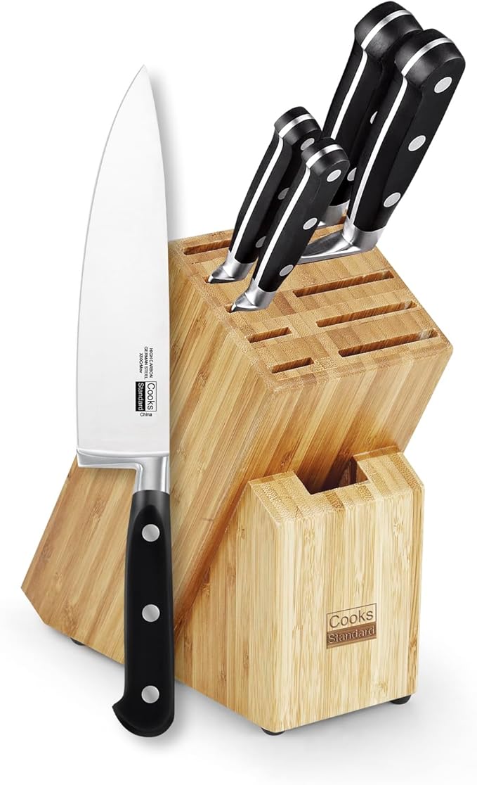 Cooks Standard 6-Piece Stainless Steel Knife Set with Expandable Bamboo Block for Extra Slots