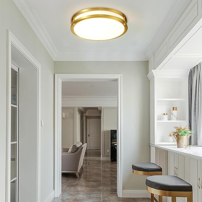 Gold Ceiling Light Fixture 24W, 12 inch LED Flush Mount Ceiling Light for Bedroom, Kitchen, Bathroom, Dimmable Close to Ceiling Light Fixture for Hallway 5CCT…
