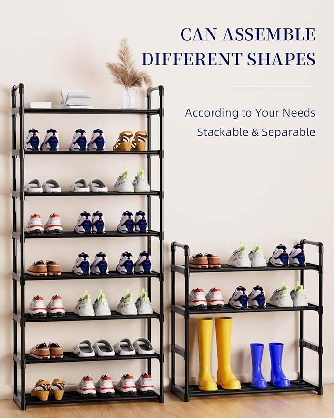 Metal Storage Shoe Rack,Large Capacity Shoe Organizer, Free Individual Assembly for 12-15 Pairs, for Entryway,Closet, Bedroom, Black (4 Tiers)