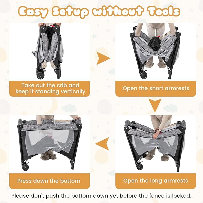 BABY JOY 3 in 1 Pack and Play, Portable Baby Playard with Bassinet, Changing Table, Lockable Wheels, Glowing Music Box, Travel Baby Crib Bassinet Bed from Newborn to Toddler