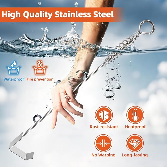 BBQ Ash Tool Poker Rake,18.6 Inch Stainless Steel Charcoal and Grill Cleaning Ash Tools for Fireplace, Metal BBQ Cleaner Poker,Heavy Duty Barbecue Grilling Utensils Tool for Charcoal Grills