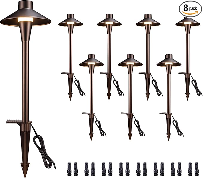 LED Pathway Lights Wired, 12V Landscape Path Lights 3000K/4000K/5000K Adjustable, Low Voltage Outdoor Waterproof, 5W 150LM ORB Aluminum for Lawn Garden 8 Pack