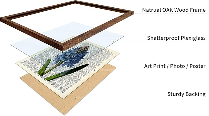 Poster Master Dictionary Art Poster - Blue Hyacinth Print - Flower Art - Floral Art - Gift for Men, Women & Florist - Minimal Decor for Bedroom, Office, Dorm or Flower Shop, 8x10 Brown Framed