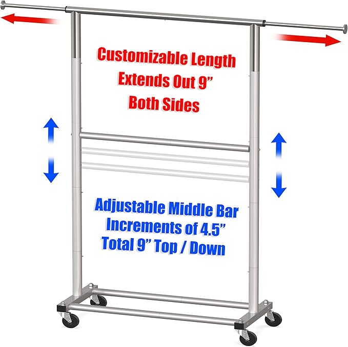 Simple Houseware Double Rod Garment Rack, Grey