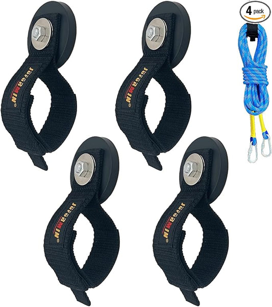 Heavy Duty Magnetic Hook, Magnetic Tool Holder, Magnetic Garage Hooks, Extension Cord Strap for Cable, Rope, Wire Storage in Garage,Workshop,RV,Pick-up(Dia.2.59" Magnet * 4Pcs)