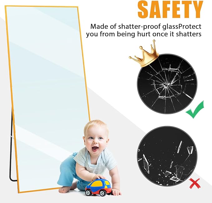 Tall Full Body Mirror, 68''x 29'' With Gold Aluminum Alloy Frame, Floor Length Leaning Against Wall for Bedroom Decor, Women Dressing