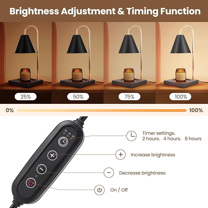 Dimmable Candle Warmer with Timer - Black Nightstand Lamp for Bedroom (2 Wax Warmer Bulbs)