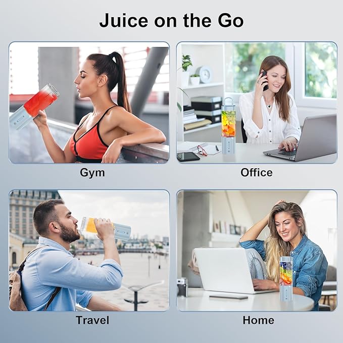 Personal Portable Blender - 16 Oz Mini Cup with 6 Blades, USB Rechargeable - Perfect for Shakes, Smoothies and Juice - Compact Blender for Travel, Gym, Kitchen and Office