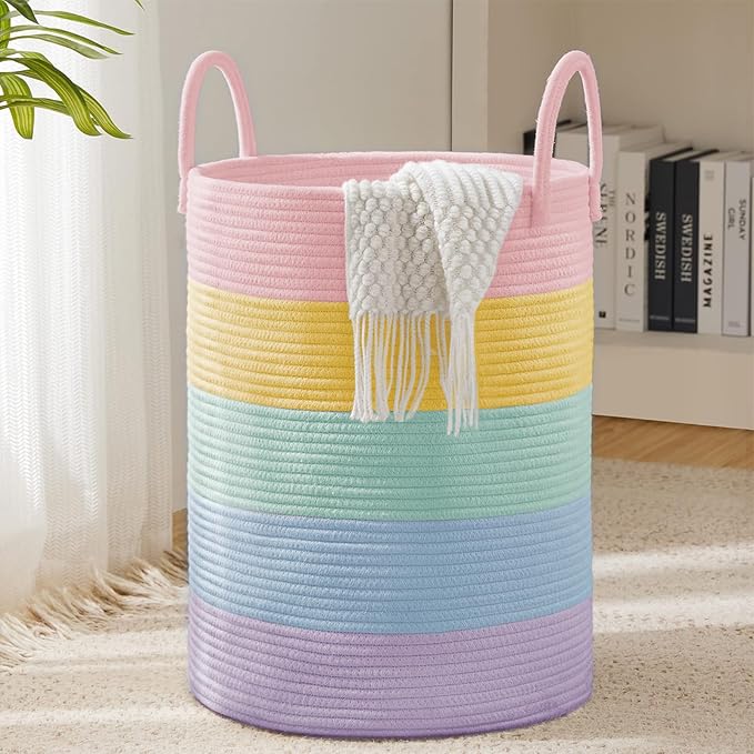 Laundry Hamper Basket, Woven 58L Tall Laundry Basket for Blanket Organizer- Clothes Hamper Baby Nursery Hamper for Blanket Storage in Bedroom