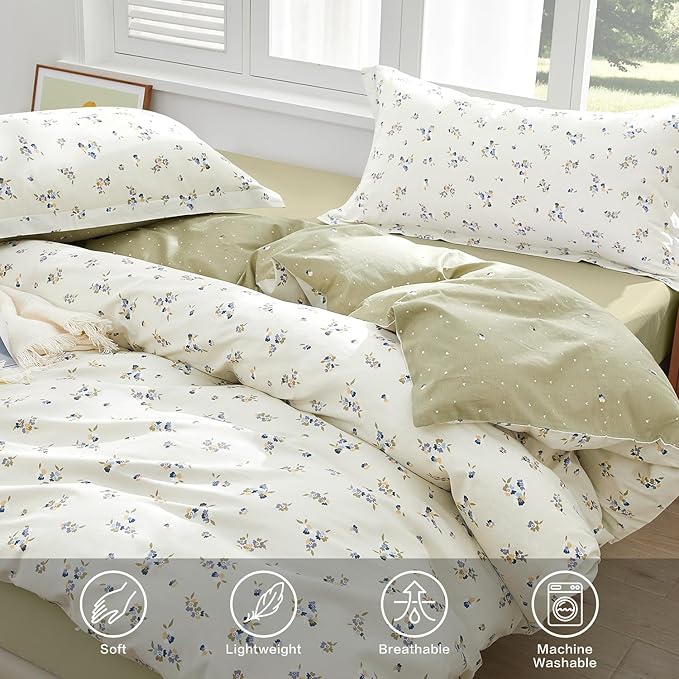 SAPHREAS Purple Floral Duvet Cover Set 2pcs Vintage Botanical Flower White Bedding Comforter Cover Set 100% Cotton 1 Duvet Cover 68"x90" 1 Pillow Sham, Comforter Not Included