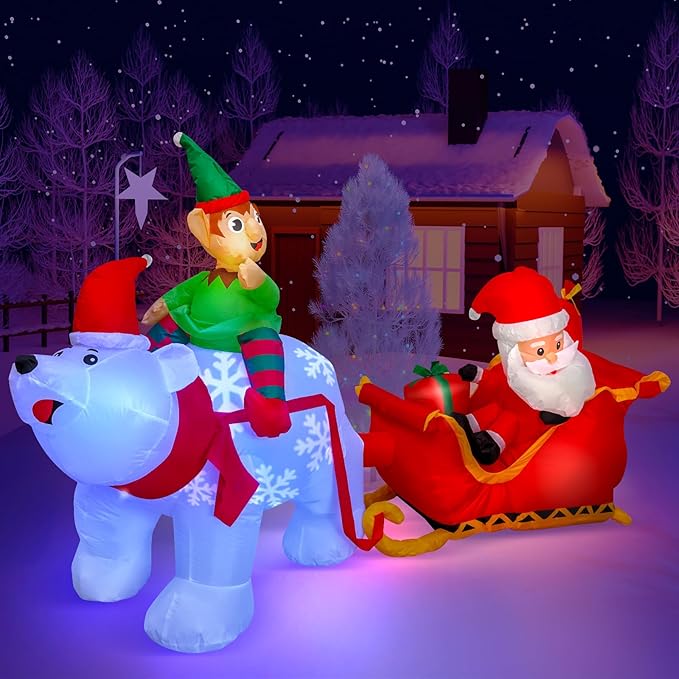 Max Fun 9.5Ft Christmas Inflatables Outdoors Decorations Santa Claus on Sleigh LEDs Build-in Blow Up Christmas Yard Inflatable Decoration for Outdoor Indoor Garden Lawn