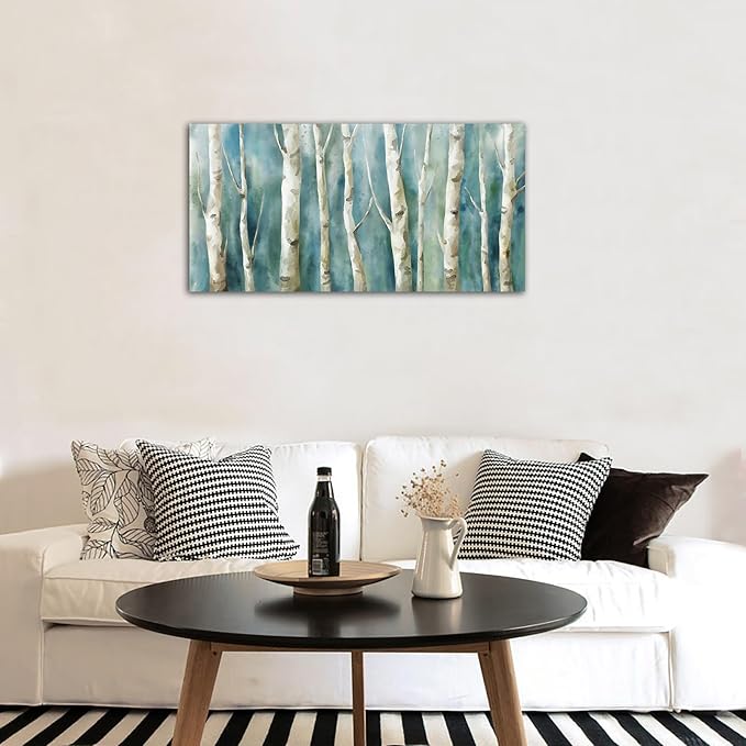 yearainn Birch Trees Canvas Wall Art - Abstract Birch Pictures for Wall Decor Modern Turquoise Canvas Painting Nature Printing Artwork for Living Room Bedroom Home Office Wall Decoration 20" x 40"