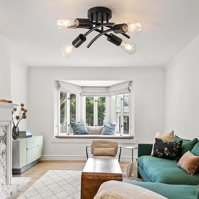 WILON Semi Flush Mount Ceiling Light Fixture, Modern Flush Mount Ceiling Lights, Matte Black 4-Light Sputnik Ceiling Light Fixture with E26 Bulb Base for Hallway Farmhouse Kitchen Bedroom