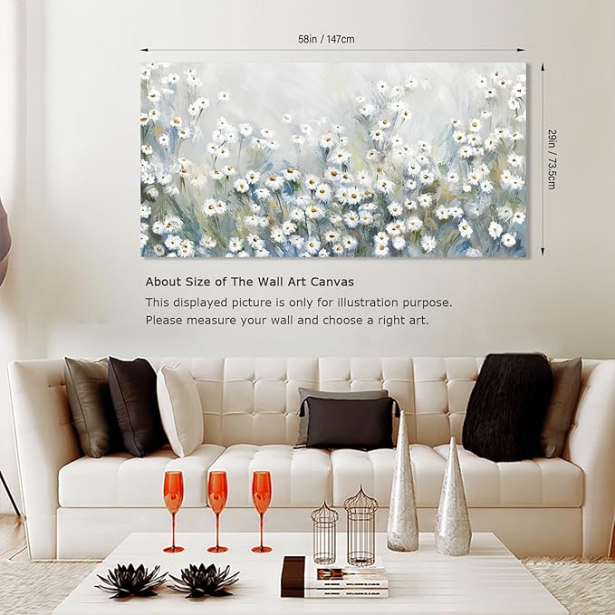 NINEASO Abstract Flowers Canvas Wall Art - Elegant Daisy Pictures White Yellow Wildflower Wall Decor Modern Botanical Painting Print Artwork for Living Room Bedroom Home Office Decor 29" x 58"