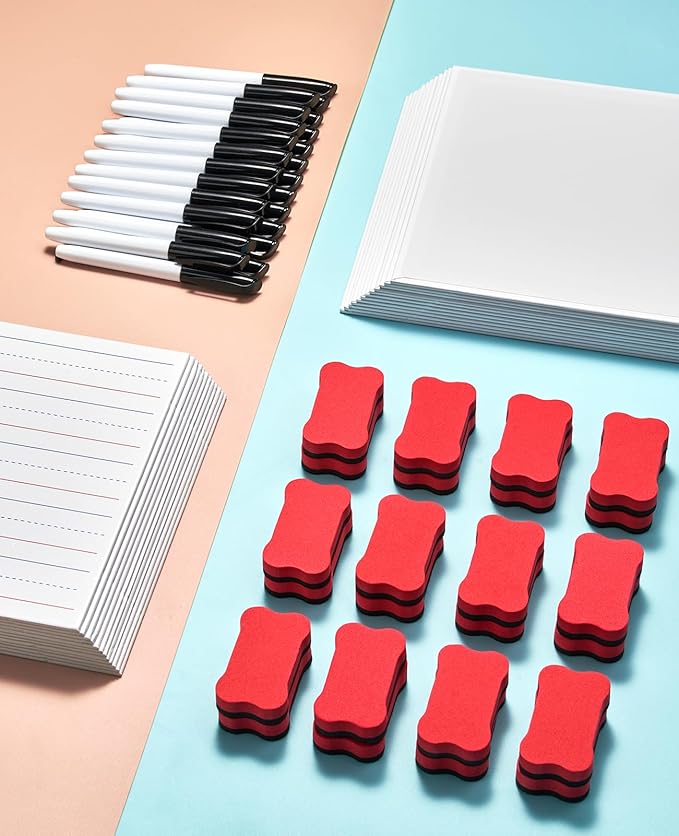 GAMENOTE White Board Dry Erase, Small Magnetic Lined White Board Set, Double Sided Magnet Ruled Lap Boards Whiteboard for Kids and Student Learning, 9x12 Inches (Pack of 24)