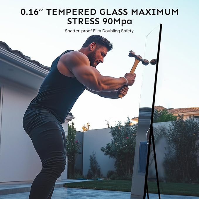 71x28 Frameless Full Length Mirror, Dimmable 3 Color LED Light w/Memory Function, Distortion Free, HD Reflection & Anti Desilvering, Tempered Glass & Shatter Proof Film Doubling Safety