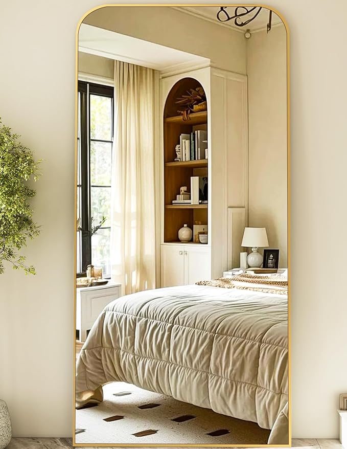 HARRITPURE 28"x71" Full Length Mirror Floor Mirrors Freestanding Hanging or Leaning Large Mirrors Full Body Mirror with Stand for Cloakroom, Bedroom, Living Room, Gold