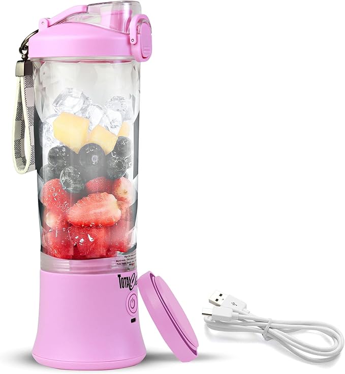 Total Chef Portable Blender - USB Rechargeable Personal Smoothie Mixer, Protein Shake Maker, Cordless Travel Mini Licuadora, Blend Frozen Fruit, Drink Milkshake On The Go,Ice Crusher 20 OZ, Lilac