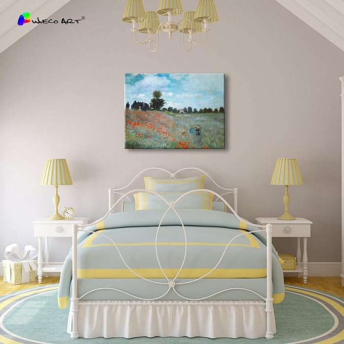 Wieco Art Large The Poppy Field Near Argenteuil by Claude Monet Famous Oil Paintings Reproduction Classic Landscape Pictures Artwork Canvas Prints Wall Art for Bedroom Decorations