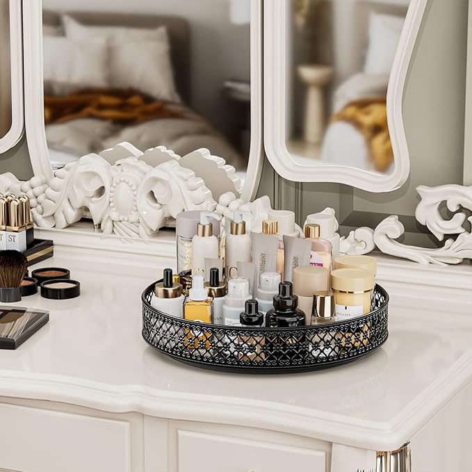 Ovicar Lazy Susan Organizer Turntable - 11 inch Rotating Spice Rack Metal Lazy Susan for Cabinet Pantry Kitchen Countertop Dining Table Cupboard Bathroom Refrigerator Vanity Black