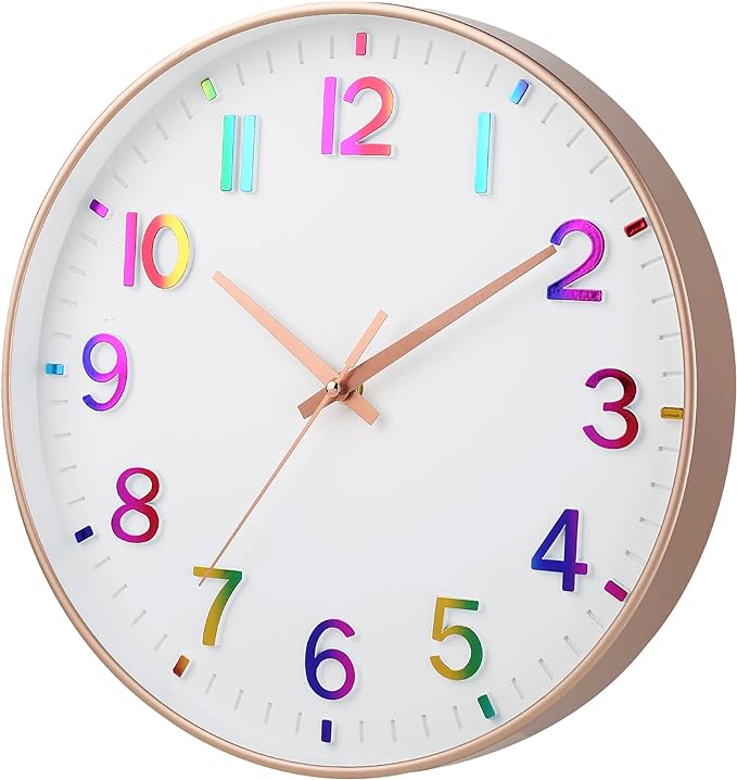 HZDHCLH Kid Wall Clocks Battery Operated,12 inch Silent Non Ticking Modern Wall Clock for Nursery Kids Room Living Room Bedroom Kitchen Office Classroom Decor