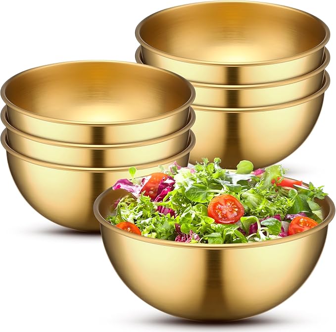 Nuogo 10 Pcs Stainless Steel Mixing Bowls Decorative Esthetician Bowls for Wedding Party Baking Prepping Serving Facial Food Salad Fruit Snack Soup Cereal(4.7 Inch,Gold)