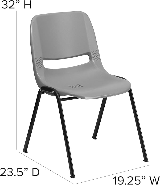 EMMA + OLIVER Gray Ergonomic Shell Student Stack Chair - Classroom Chair / Office Guest Chair
