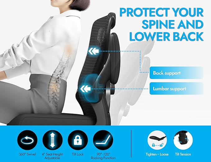 Ergonomic Office Chair - X-Shaped Computer Desk Chair Comfy, Gaming Chair, Office Chair with Lumbar Support, Mesh Office Chairs, Desk Chair for Long Hours(Black Orange)