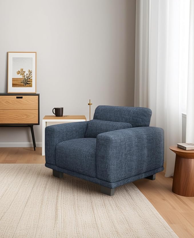 Marsail 40" Sofa Couch, 1-Seater Couches with Wide Armrests & Deep Cushions, Modern Linen Fabric Sofas for Living Room, Comfy Upholstered Couch with Removable Washable Covers, Blue