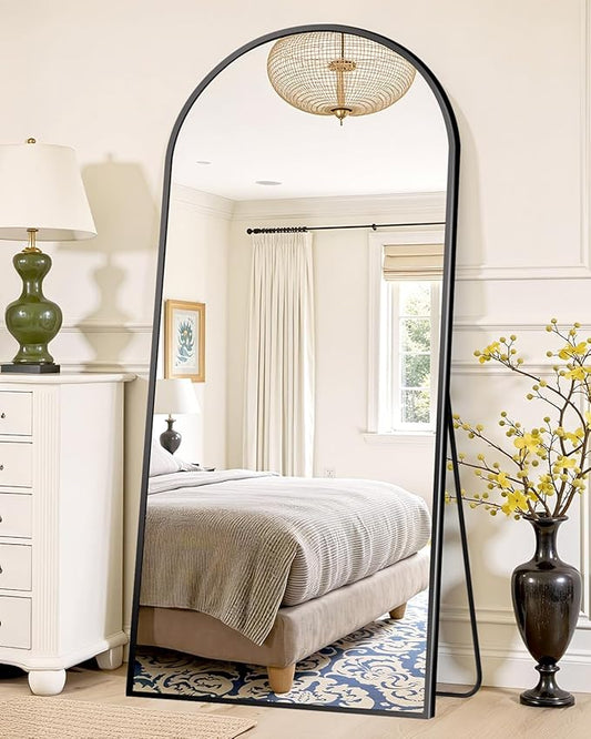 Suidia Full Length Mirror, 58"x19" Floor Standing Mirror Freestanding, Full Body Mirrors with Stand for Bedroom, Hanging Mounted for Living Room Cloakroom, Black, Arched Style